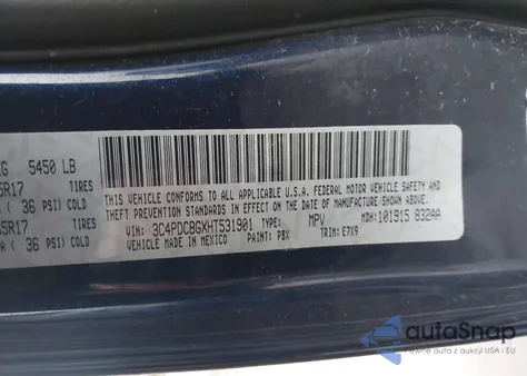 2017 Dodge Journey Sxt from USA, damaged, VIN 3C4PDCBGXHT531901